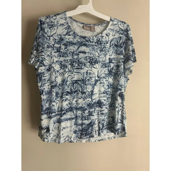 Chicos Women’s T-Shirt Blue White Abstract Art Animal Print sz 3 - Picture 1 of 6